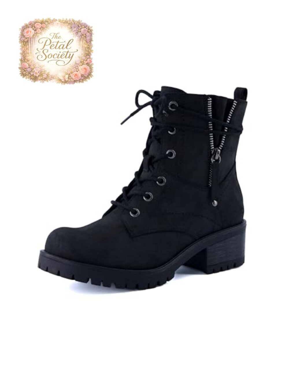 Women's Kobe Heeled Combat Boots Lace-Up Faux Leather Ankle Booties